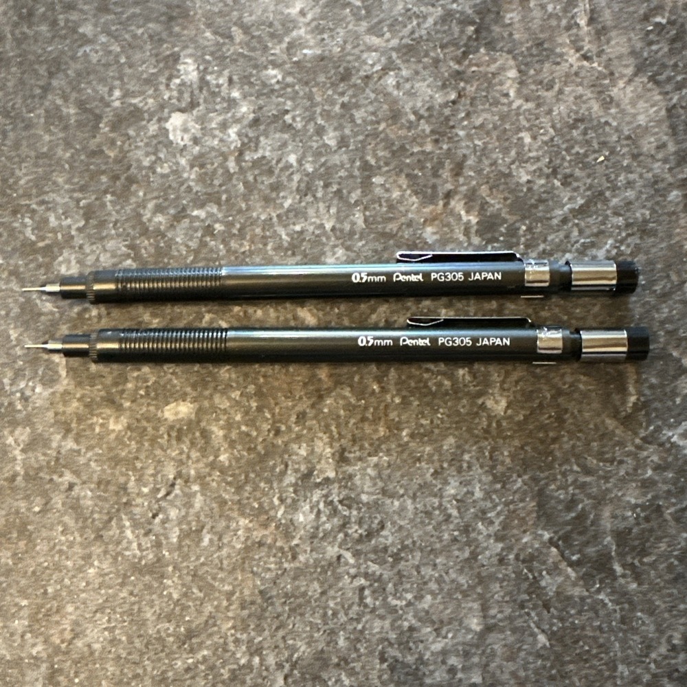 2 PENTEL PG305 Mechanical Pencil 0.5mm Vtg Black Japan 1960's Retired Lot Of Two